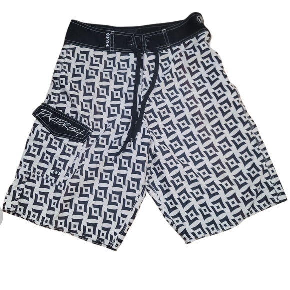 F54 Factor 54 black white geometric print board shorts swim trunks water sports - Picture 1 of 5